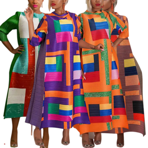 เดรสจีบพลีทแฟชั่น K10500 สไตล์มิยาเกะ สำหรับผู้หญิง ลำลอง สวยสง่า แขนยาว คอทรงโอ ผ้าสเตรช ทรงหลวม เดรสจีบพลีทสำหรับผู้หญิง - Product Image 1