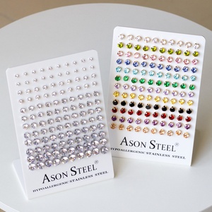Ensembles de boucles d'oreilles clous en acier inoxydable et zircon pour femmes, avec cartes de présentation, vente en gros - Product Image 1