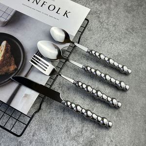 Dinner Pearl Flatware Wedding Silver 4 Piece Stainless Steel Modern <b>Gold</b> <b>Cutlery</b> <b>Set</b> with Ceramic Handles - Product Image 2
