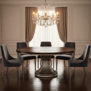 Ensemble de table à manger de luxe en bois massif moderne sur mesure avec 6 chaises, meubles de salle à manger en parquet faits à la main - Product Image 1