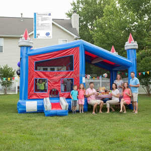 Château <span class=keywords><strong>Gonflable</strong></span> Marbré Rouge et Bleu avec Toit Ombragé, Combo Bouncer pour Rassemblements Familiaux et Location - Product Image 1