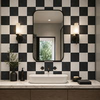 Mosaïque de marbre noir et blanc, carreaux de marbre à damier, mosaïque de marbre blanc de Carrare, carreaux de marbre noir de Chine