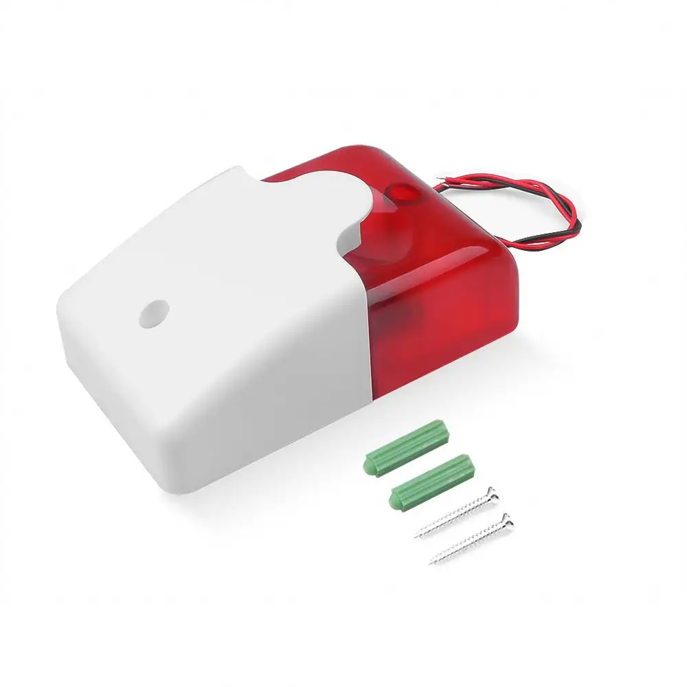 Mini Wired Strobe Siren Durable 12V Sound Alarm Flashing Red Light Piezo Strobe Siren 115dB Home Security Alarm System
