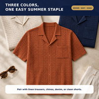 Chemise en tricot à col cubain pour homme, 100 % viscose, ajourée, manches courtes, boutonnée, style vintage, décontractée, avec poche