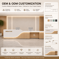 Bureau d'accueil médical personnalisé avec éclairage LED, accessible aux fauteuils roulants, poste infirmier pour centre de réadaptation, hôpital, clinique