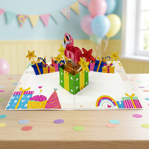 Carte pop-up 3D flamant rose faite à la main, design animalier personnalisé, artisanat en papier, best-seller Vietnam, tendance actuelle pour Thanksgiving et le Nouvel An - Product Image 2