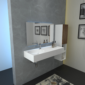 Évier de salle de bain mural moderne blanc, noir mat, Surface solide, <span class=keywords><strong>bassin</strong></span> suspendu - Product Image 2
