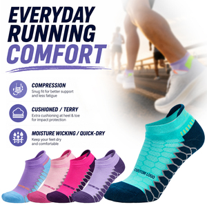 Chaussettes de course basses personnalisées à compression, amorties, en tissu éponge, anti-humidité, séchage rapide, avec logo, vente en gros - Product Image 1