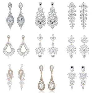 Hot-Selling Korean cheap price Earrings gem Rhinestone Crystal Flower Alloy Stud Clip Earring For women girl