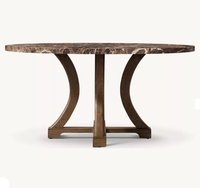 Table Ronde RH OEM avec Plateau en Marbre, Base Croisée, Design Mid-Century, Ensemble de Restaurant de Luxe, Meubles de Villa en Chêne