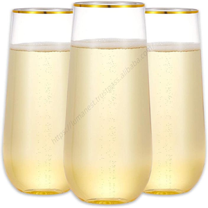 Vente en gros DD1049 Verres à vin sans pied en plastique incassable pour fêtes et mariages, avec bord doré, pour cocktails et champagne - Product Image 6