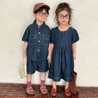 Costume d'été pour enfants nouveaux garçons Denim haut pantalon 2 ensembles filles robe à manches courtes mode bébé enfants vêtements