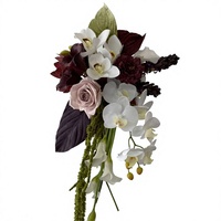 Buket Pengantin Mawar Burgundy Buatan, Calla Lily Putih, dan Amaranthus untuk Dekorasi Bunga Pesta Pernikahan