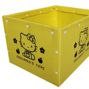 Venta al por mayor PP Coroplast plástico caja de regalo de Navidad amarillo KT gato personalizado Impresión de dibujos animados corrugado niños caja de almacenamiento de Juguetes