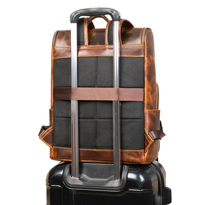 Custom Vintage Crazy Horse Genuine <b>Leather</b> <b>Men's</b> School Laptop <b>Backpack</b> 15.6 Inch Waterproof 20-35L Capacity Daily Business Use - Product Image 3