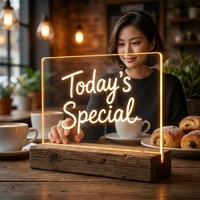 Panneau d'affichage LED en acrylique avec base en bois, panneau lumineux pour notes de bureau, lampe personnalisée pour café, décoration de bureau à domicile