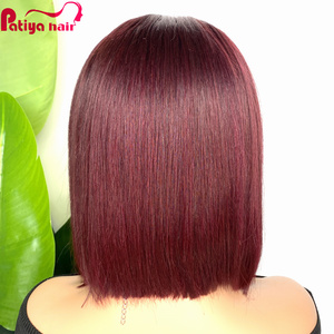 Perruque sans colle 13*4 couleur bordeaux 99J, cheveux humains brésiliens lisses, pré-épilée, coupe courte <span class=keywords><strong>bob</strong></span>, densité 150% - Product Image 5
