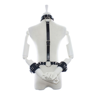 Sm Restraints - Esposas de Muñeca de Spandex Negro con Collar de Cuello, Arnés de Bondage, Lencería Sexy para Baile de Salón, Talla Única para Mujer - Product Image 1