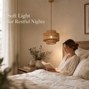 Luminaire d'intérieur à 3 niveaux, luminaire suspendu en forme de tambour, texture naturelle, fait à la main, avec tige de <span class=keywords><strong>suspension</strong></span> réglable - Product Image 5