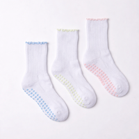Calcetines de Yoga y Pilates para Mujer, Antideslizantes, con Volantes, Bordado Floral, Suaves, con Agarre, para Entrenamiento en Casa, con Logotipo Personalizado