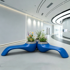 Custom Fiberglass Combined Planter Bench Modern Outdoor Furnishings Unique Public <b>Stool</b> for Mall Plaza Landscapes - Product Image 2