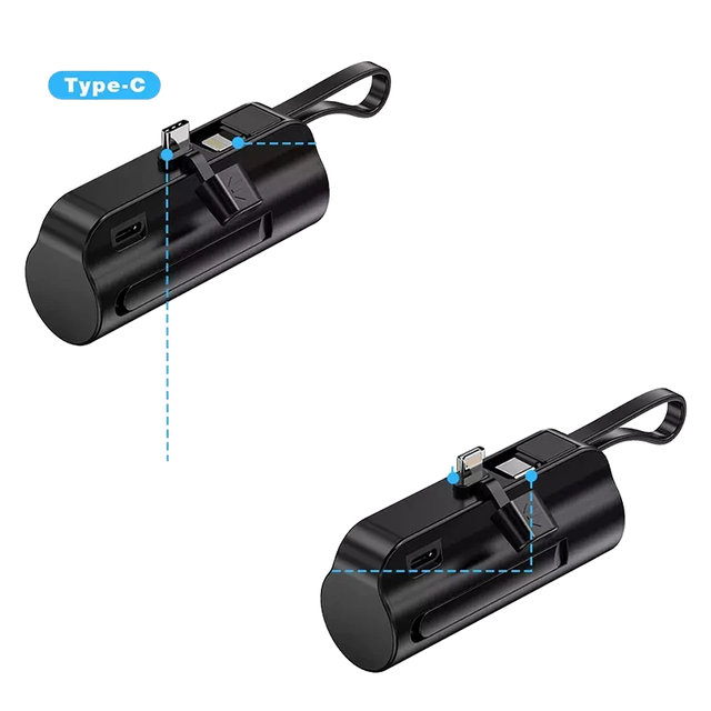Mini Capsule Waterproof Power Bank 5000mAh Portable Emergency Smartphone Charger Built-in Cable DC LED Display