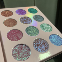 Palet Eyeshadow 12 Warna dengan Kotak Pink, Bubuk Eyeshadow Kering Campuran Marmer, Pigmen Optik Kustom, Hasil Akhir Berkilau
