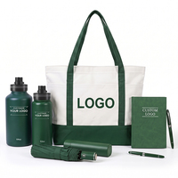 Ensemble cadeau d'entreprise avec logo personnalisé OEM&ODM, sac fourre-tout en toile verte d'origine Zhejiang, bouteille d'eau en acier inoxydable, poignée d'épaule