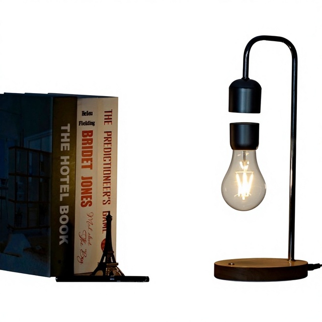 Magnetic Levitating Lamp Stainless Steel Construction with Wood Base Vintage Style Floating Edison Light Bulb