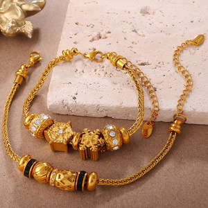 Bracelet Pendentif Flocon de Neige Rétro Style Européen et Américain, en Alliage de Zinc Doré avec Perles, Bijou Cadeau - Product Image 2