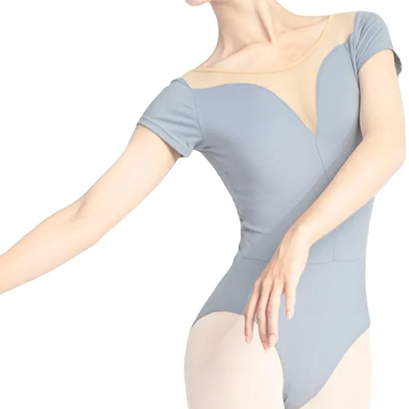Leotard balet spandeks nilon lengan pendek pakaian latihan tari senam wanita dewasa Leotard Bodysuit