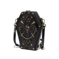 Personnalisé Nouveau Halloween Crâne Conception Femmes Noir PU En Cuir Sac À Bandoulière Punk Gothique Sac Portable Mode Foncé Style Sac À Bandoulière