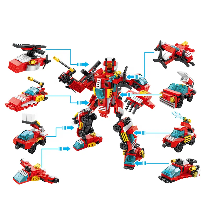 Lele Brother Customized City Fire Robot Building Blocks Kids 8-in-1 Construction Toys