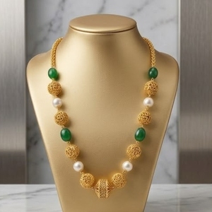 Collar Mala Antiguo de Plata 925 con Piedra Verde y Perlas, Cadena Larga Étnica Tradicional para Mujer - Product Image 5