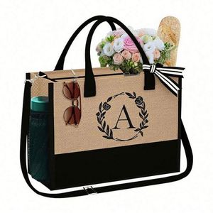 Personalized Custom Logo Letter Printed Crossbody Shopping <b>Bag</b> <b>Large</b> Capacity Jute Handbag Canvas <b>Beach</b> Tote <b>Bag</b> for Women - Product Image 6