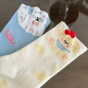 <b>Cute</b> Cartoon Crew <b>Socks</b> Women's Mid-Calf Breathable Cotton Anime Style Blue Milky White Gray Khaki Green Youth Fashion <b>Socks</b> - Product Image 1
