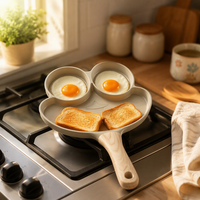 Poêle à petit-déjeuner multifonction en aluminium moulé sous pression antiadhésive à 3 cavités en forme de grenouille pour œufs et crêpes