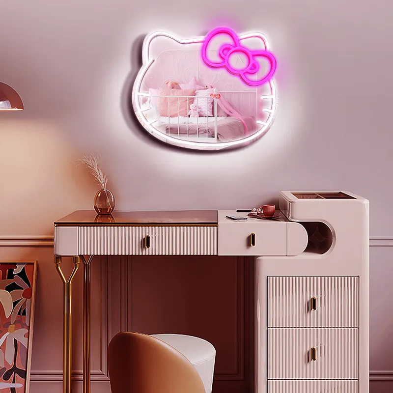 Atacado Smart Mirror Led Hello Kitty Light Decor Acessórios Touch Screen Wall Hanging Makeup Table Espelho de preenchimento Light Mirror