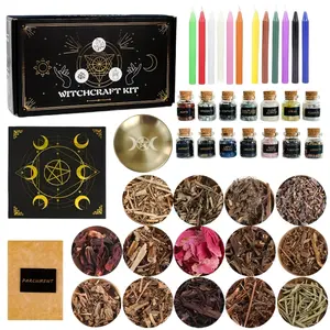 Kit de suministros de brujería personalizado para hechizos de Brujas, tarros de cristales curativos, hierbas secas y velas de colores