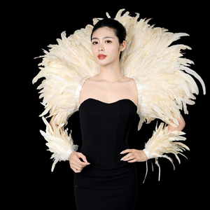 Cape en Plumes Véritables avec Bracelets Assortis en Plumes pour Costume d'Halloween, Cosplay, Festival, Défilé, Spectacle Scénique - Product Image 3