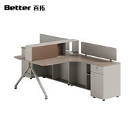 Poste de travail de bureau ergonomique moderne en forme de L pour 4 personnes, bureau modulaire pour personnel avec écran de séparation et armoire de rangement pour bureau ouvert
