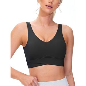 Women's Padded Sports Bra V-Neck Wireless Stretchy Workout Crop <b>Top</b> <b>Cross</b> Hem Soft Yoga Bra Sweat Wicking Breathable - Product Image 1