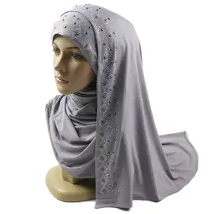 High Quality Jersey Scarf Stretchy Hijab Plain Headscarves Wholesale Women Stoles Hijab DMC Rhinestone Hijab