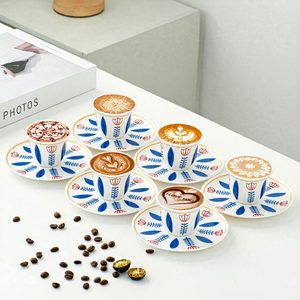 Ensemble de café en céramique 6 tasses et 6 assiettes, motif floral arabe turc, tasses et assiettes à café <span class=keywords><strong>Kawa</strong></span>, cadeau d'affaires idéal - Product Image 1