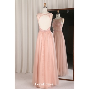 Bán Buôn Hiện Đại Voan Thêu Rắn Satin Màu Hồng Vải Tuyn Khách Trang Phục Chính Thức Đám Cưới Dân Sự Váy Rỗng Trở Lại Nóng Đá Phù Dâu - Product Image 3