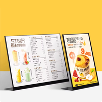 Menu A4 en acier inoxydable en forme de L Liste de prix Hôtel Comptoir de salle à manger Affichage Panneau d'affichage Café Boutique Présentoir de comptoir en métal