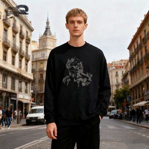 Autumn Winter <b>Men's</b> New Fashion Brand Knitted Long-Sleeved Black Myth Wukong Printed T-Shirt 100% Cotton Loose Fit for <b>Men</b> - Product Image 3