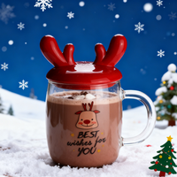 Mug à café en verre borosilicate de haute qualité avec couvercle en forme de corne de cerf, sans BPA, anti-fuite, cadeau personnalisé, design de Noël 2026, best-seller
