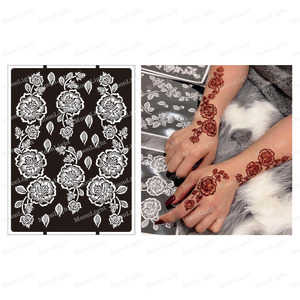 Stencil per Tatuaggi all'Henné Indiano a Forma di Rosa in Fiore, Riutilizzabile, per Decorazione Temporanea di Mani e Piedi - Product Image 2