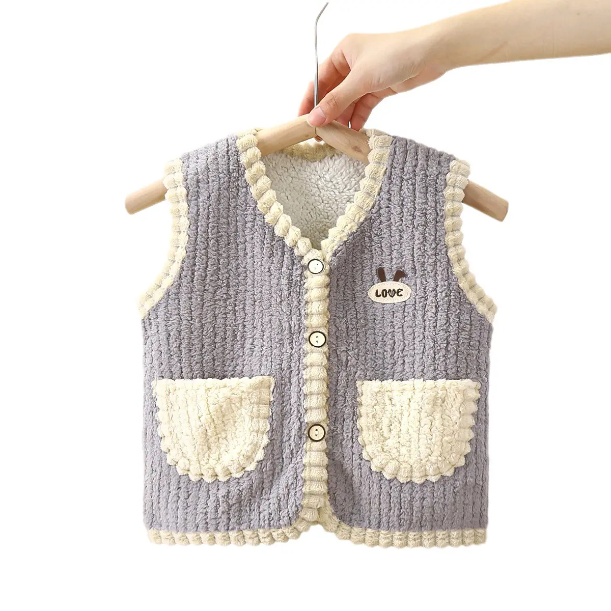 Spring And Autumn Korean Version Baby In Small Men Women Puff Velvet Vest Thick Pocket Cardigan Kids Clothing Wholesale